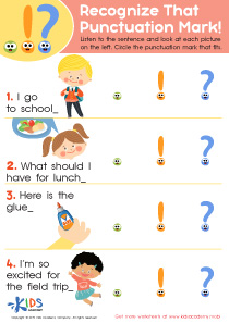 language arts punctuation worksheets kindergarten